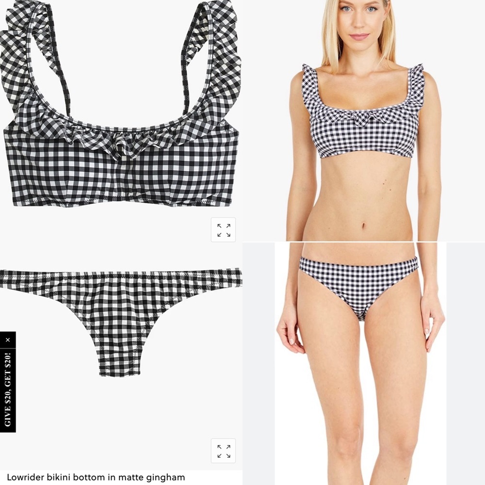 JCrew Matte Gingham Ruffle Bikini with low rider bottom XS
